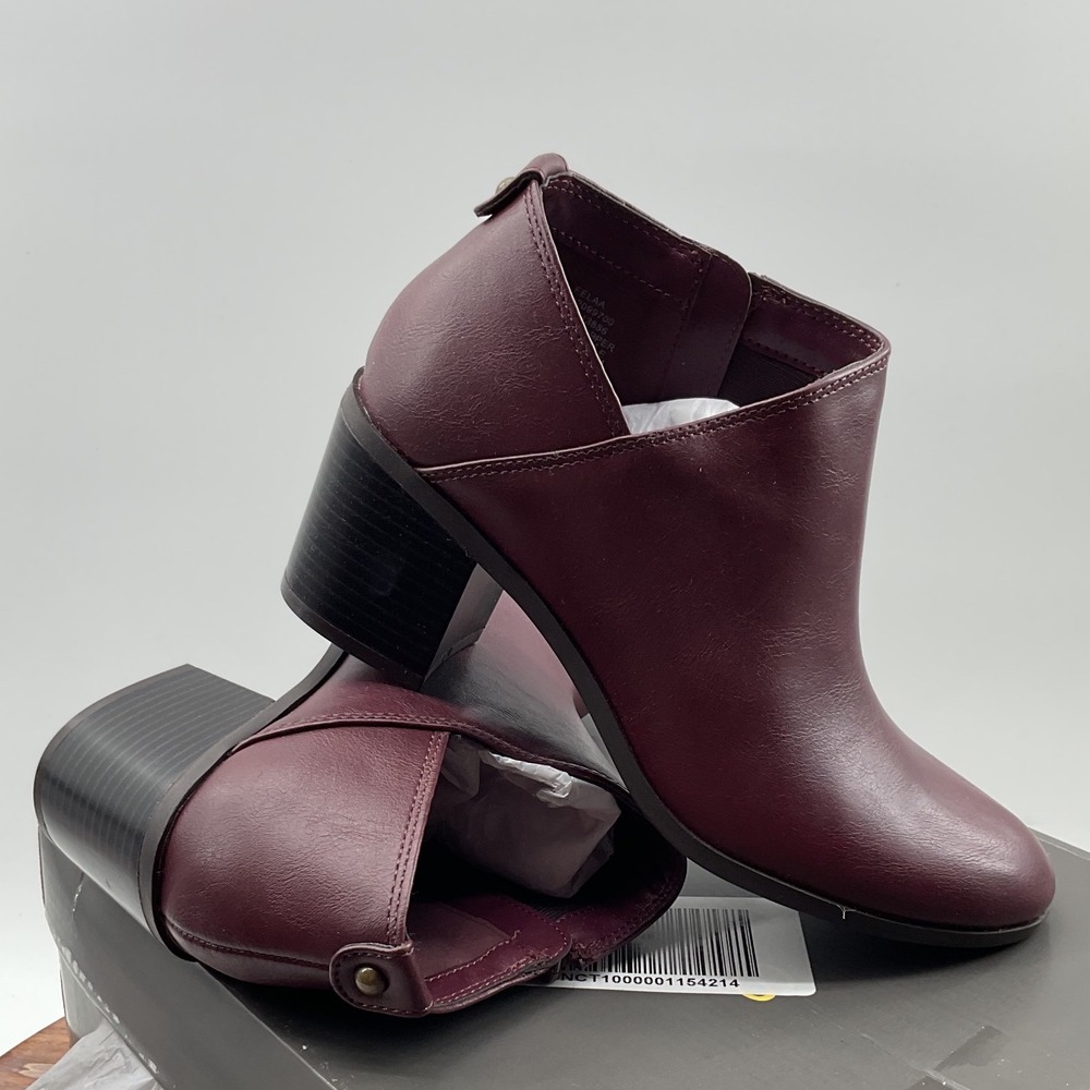 Style&co Felaa Burgundy Faux Leather Cutout Block Heel Ankle Booties 6.5M